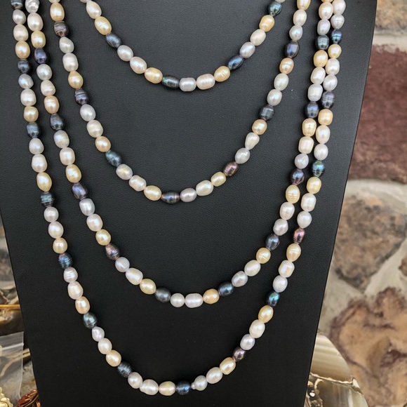 Multi Color Strand Freshwater Pearl Necklace 100" - Picture 1 of 11